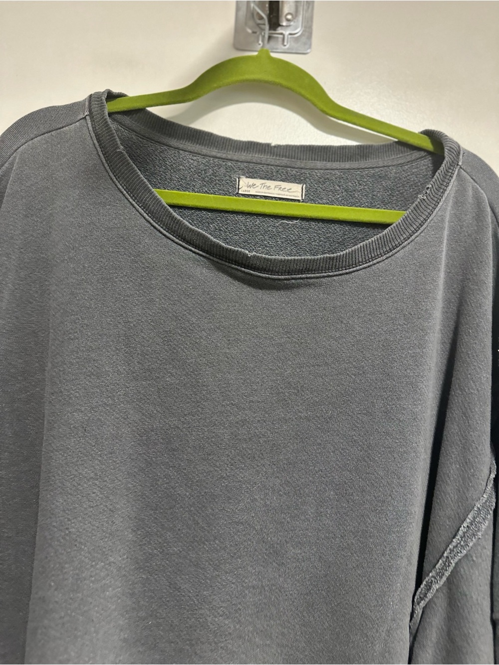 Free People We The Free SzL Gray Camden Sweatshirt Oversized Raw Hem Slouchy Top - Picture 9 of 16